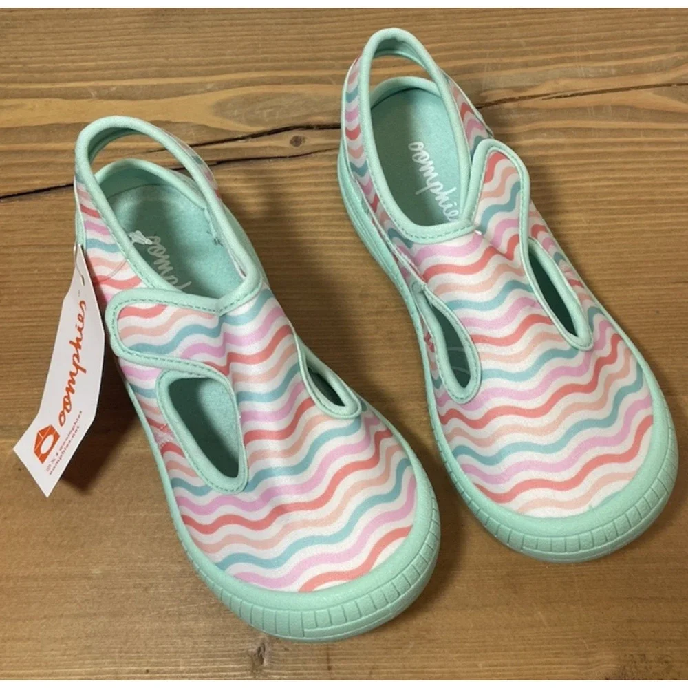 Oomphies Splash Girls Water Sandals Slip on Size 11 Youth Mint/Multicolored NEW